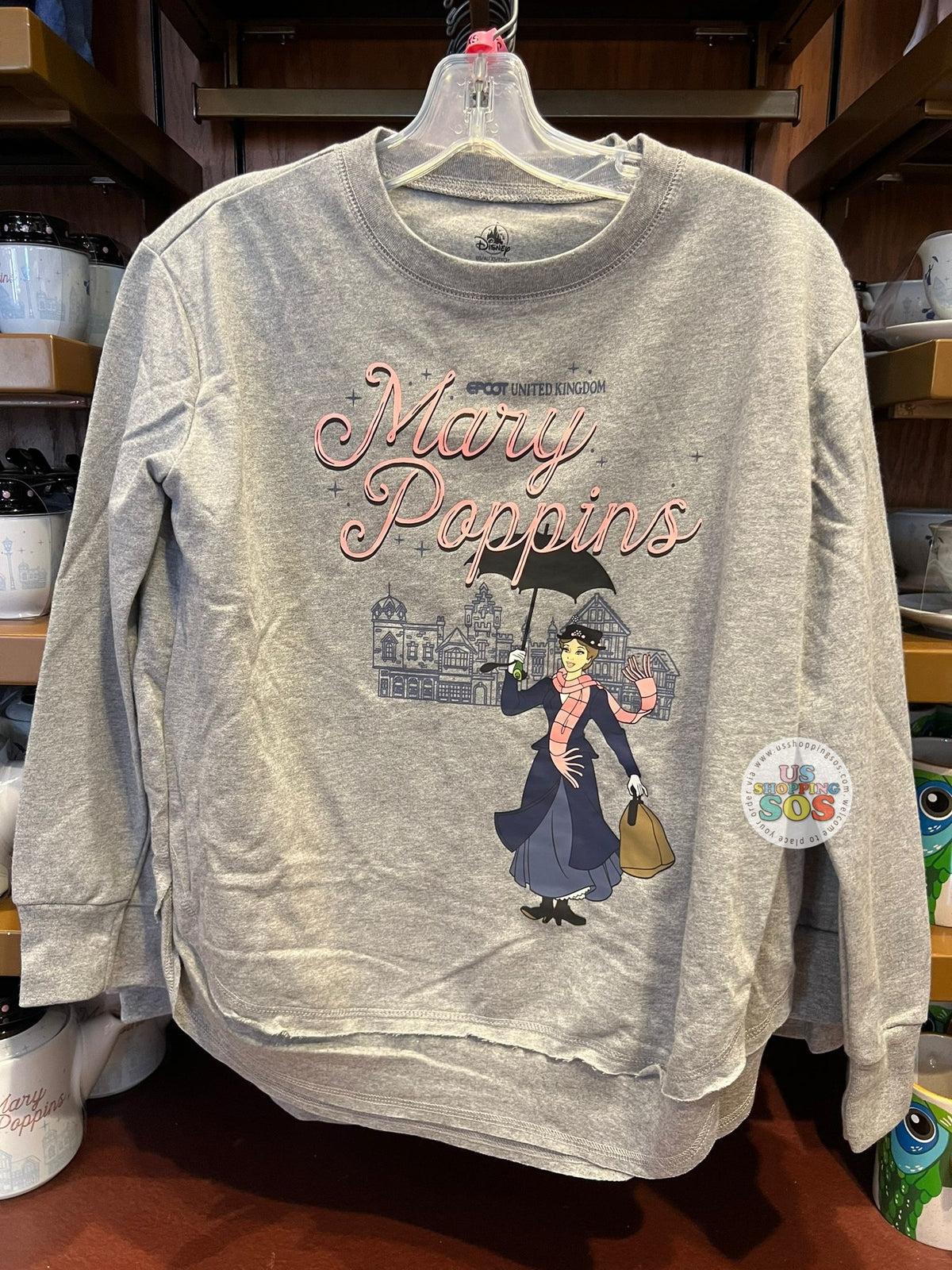 WDW Epcot World Showcase UK Mary Poppins Classic Grey Pullover