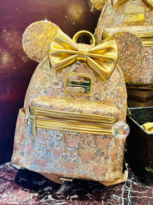 DLR/WDW - Loungefly Minnie Yellow Gold Hidden Mickey Icon Sequin Backpack
