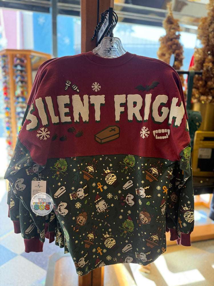 Universal Studios - Christmas 2025 - Classic Monsters Spirit Jersey “Silent Fright” Green/Burgundy Pullover (Adult)
