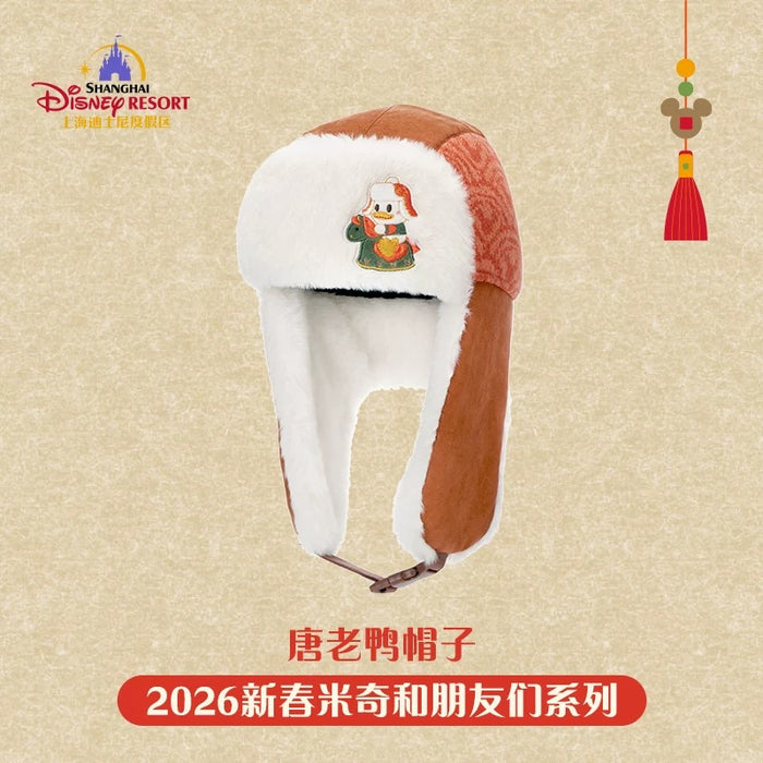 SHDL - 2026 Lunar New Year Mickey & Friends Collection x Donald Duck Fuzzy Winter Trapper Hat with Ear Flaps for Adults
