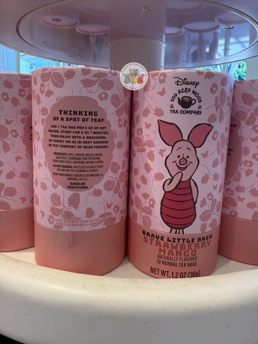 DLR/WDW - Disney 100 Acre Wood Tea Company - Piglet Brave Little Brew Strawberry Mango 12 Herbal Tea Bags