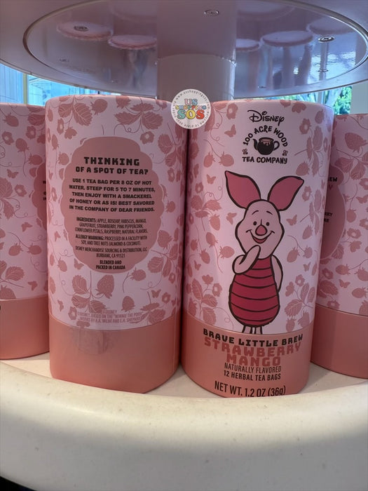 DLR/WDW - Disney 100 Acre Wood Tea Company - Piglet Brave Little Brew Strawberry Mango 12 Herbal Tea Bags