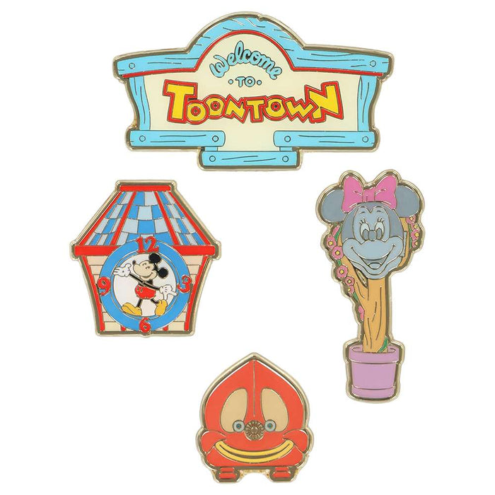 TDR - 2026 Tokyo Disneyland Park Signs Pins of 4 "Toontown Sign & Mickey-themed Clock Tower" (Release Date: Jul 16, 2026)