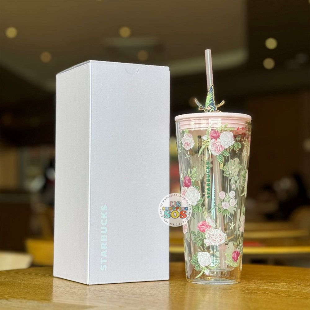 Starbucks China - Kaleidoscope Rose 2026 - 10S. 600ml Double-Wall Glass Straw Cup with Straw Decoration