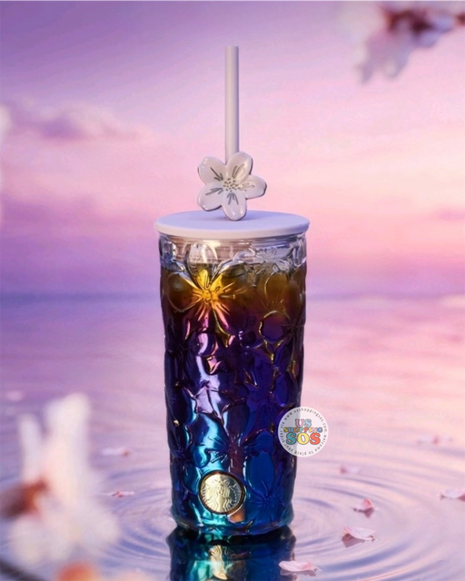 Starbucks China - Twilight Sakura 2026 - Cherry Blossom Iridescent Glass Cup with Straw + Clip 575ml