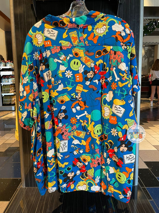 DLR/WDW - Mickey & Friends Retro Vacation Icon All-Over-Print Button-Up Shirt (Adult)