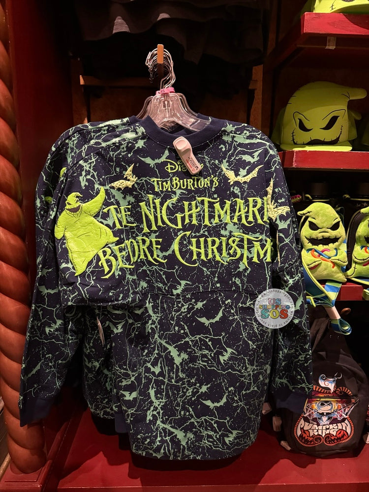 DLR/WDW - Spirit Jersey Oogie Boogie “Tim Burton’s The Nightmare Before Christmas” Glow-In-Dark Neon Green Black Pullover (Adult)