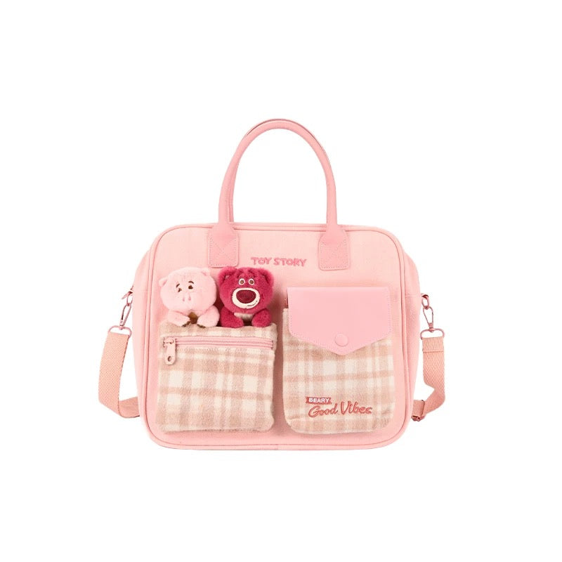 China Exclusive- Cute & Fantasy Party Lotso & Hamm Checkered Pattern 2 Ways Bag