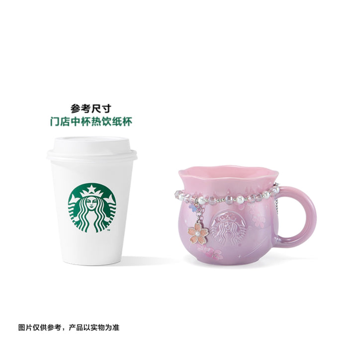 Starbucks China - Twilight Sakura 2026 - 26O. Cherry Blossom Embossed Logo Ceramic Mug with Beaded Charm 410ml
