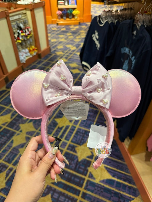 DLR/WDW - Minnie Sweet Pink Pearl Bow Imitation Leather Headband
