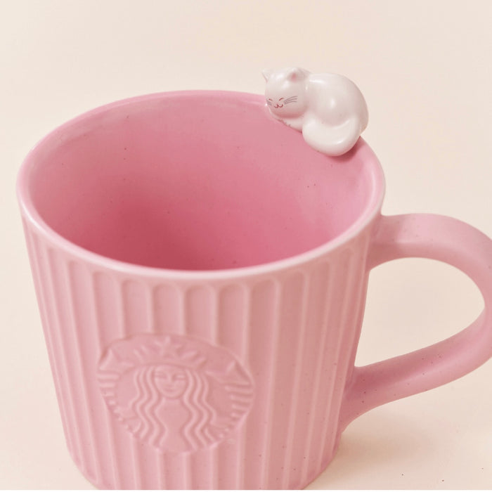 Starbucks China - Valentine’s Pink Kitty 2024 - 13. Kitty on Pink Embossed Ceramic Mug 296ml