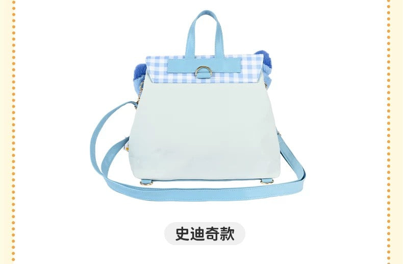 China Exclusive- Stitch Plushy Big Face “Checkered Style’ 2 Ways Bag (Backpack & Shoulder Bag)