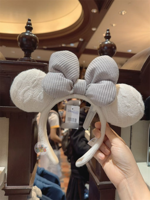 HKDL - Minnie Mouse Corduroy Bow & White Color Knit Ear Headband