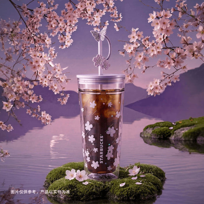 Starbucks China - Twilight Sakura 2026 - 23O. Cherry Blossom Double Wall Glass Straw Cup with Topper 650ml