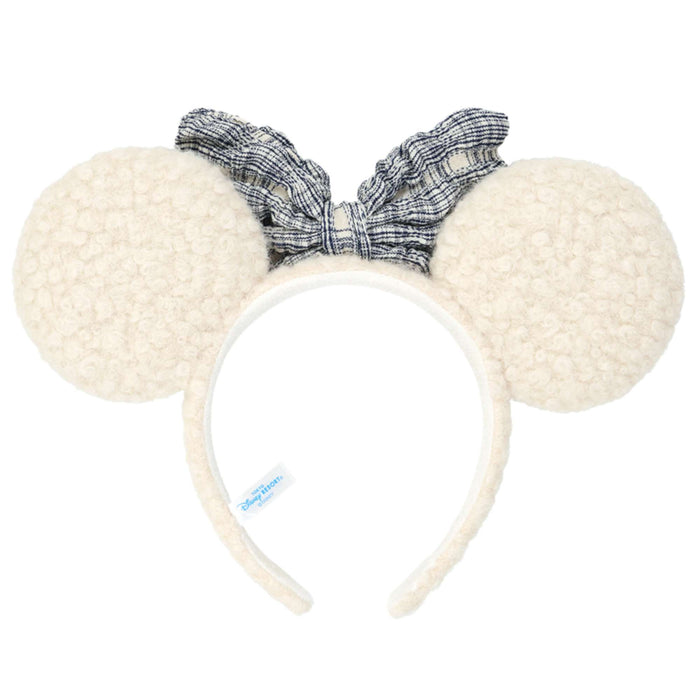 TDR - Minnie Mouse Fluffy Sherpa-Style Blue & White Plaid Bow Ear Headband (Release Date: Nov 20, 2025)