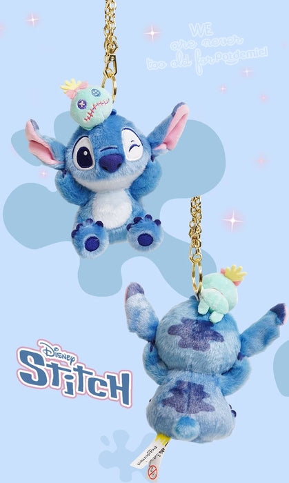 China Exclusive- Stitch with Scrump on the Head Plush Keychain