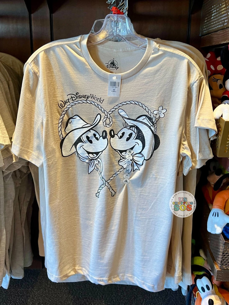DLR/WDW - Mickey & Minnie Mouse Cowboy Face Icon Oatmilk Graphic Tee (Adult)