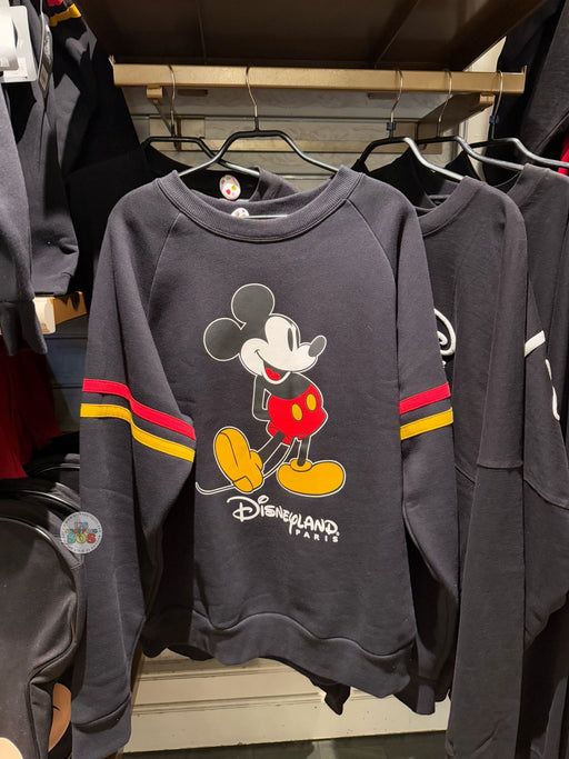 DLP - Mickey Mouse “Paris Disneyland” Logo Raglan Red Yellow Sleeve Strap Black Pullover (Adult)