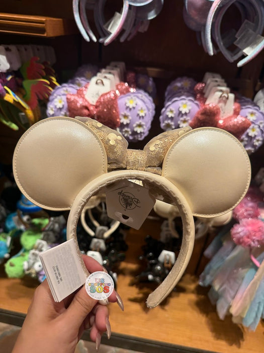 DLR/WDW -  Minnie Champagne Mickey Icon Organza Sequin Bow Imitation Ear Headband