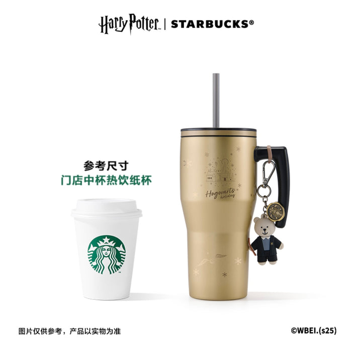 Starbucks China - Harry Potter x Starbucks - Thermos Hogwarts Holiday Stainless Steel Straw ToGo Tumbler 880ml with Bearista Keychain
