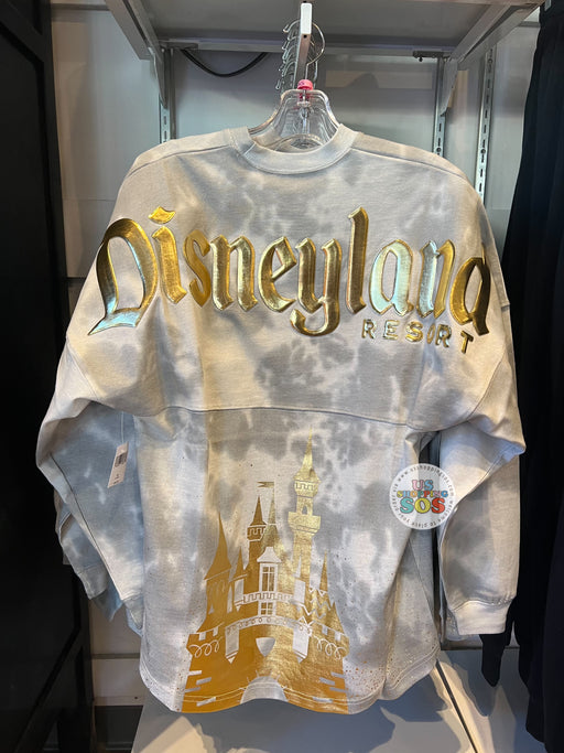 DLR - Disney Parks Icon - Spirit Jersey Castle Gold Foil “Disneyland Resort” Grey Tie-Dye Pullover (Adult)