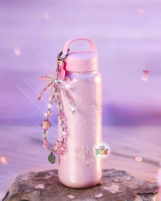 Starbucks China - Twilight Sakura 2026 - Cherry Blossom Stainless Steel Tumbler with Handle & Tea Infuser, with Beaded Charm 520ml