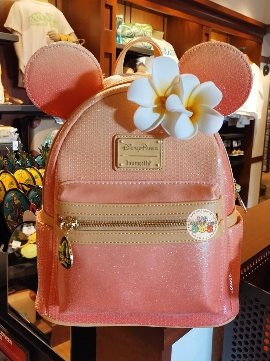 Aulani Loungefly Peach Paradise Sequin Plumeria Ear Backpack