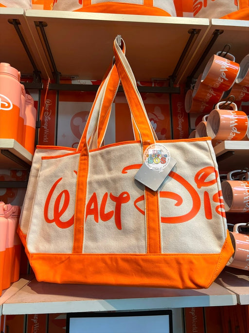 DLR/WDW - Logo Mania 2026 Park Hopper - Bright Orange Park Logo Canvas Tote Bag