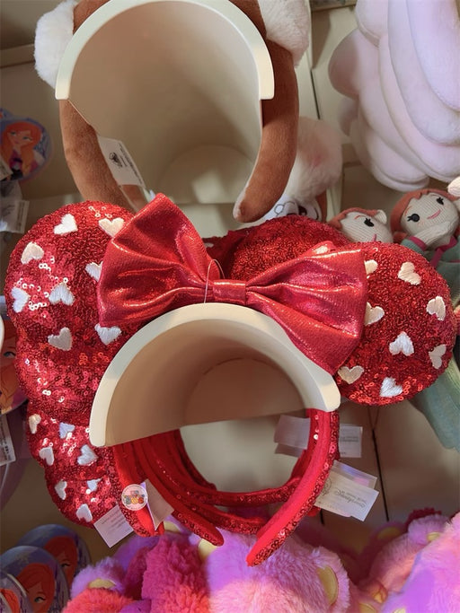 HKDL - Minnie Heart Embroidered Sequin Ear Headband - Red