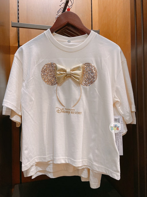 SHDL - Minnie Mouse Gold Color Bow Sequin Ear Headband T Shirt for Adults