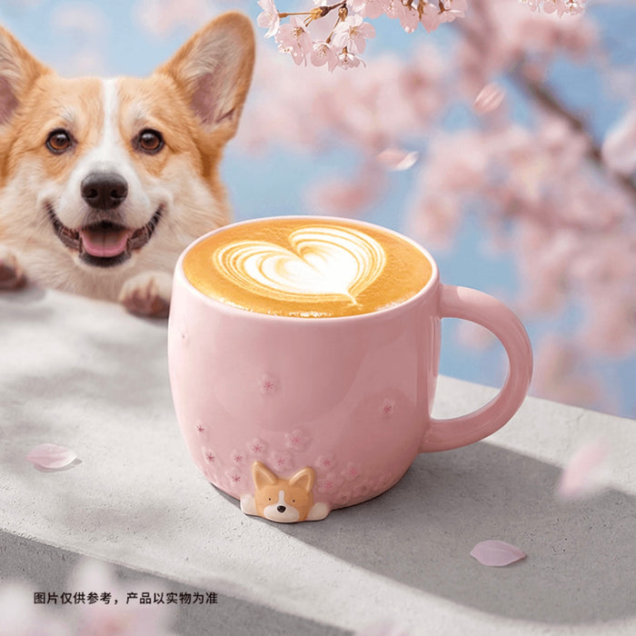 Starbucks China - Springtime Sakura Cutie 2026 - 1O. Cherry Blossom & Corgi Ceramic Mug 410ml