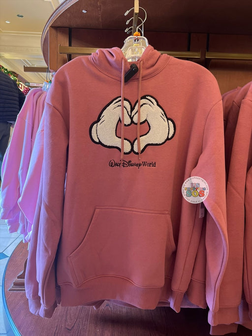 DLR/WDW - Mickey Heart Hands Sherpa Icon Park Logo Rosy Pink Hoodie Pullover (Adult)