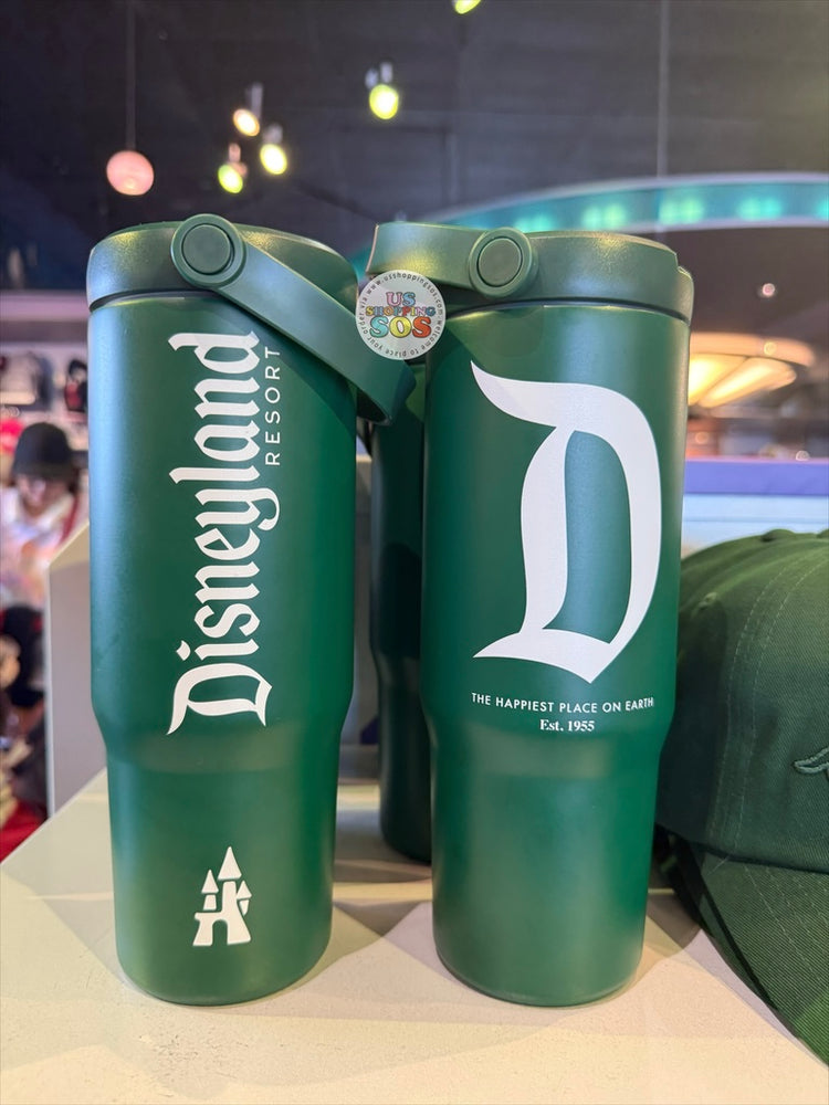 DLR/WDW - Disneyland Vintage D 2026 - Forest Green Stainless Steel Water Bottle