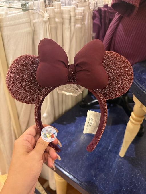DLR/WDW -  Minnie Burgundy Bow Sparkly Ear Headband