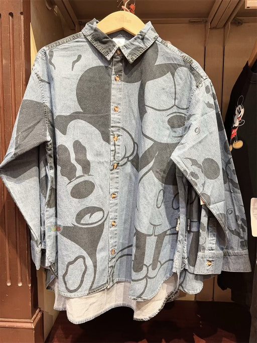 HKDL -  Mickey Mouse All Over Print Denim Shirt for Adults
