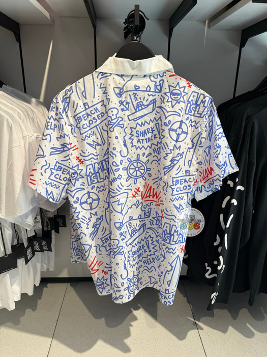 Universal Studios - Jaws - Doodle-style Button Up White Shirt