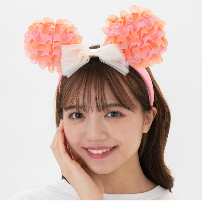 TDR - Minnie Mouse Ruffle ‘Pink & Orange’ Ears Headband (Release Date: Apr 17, 2025)