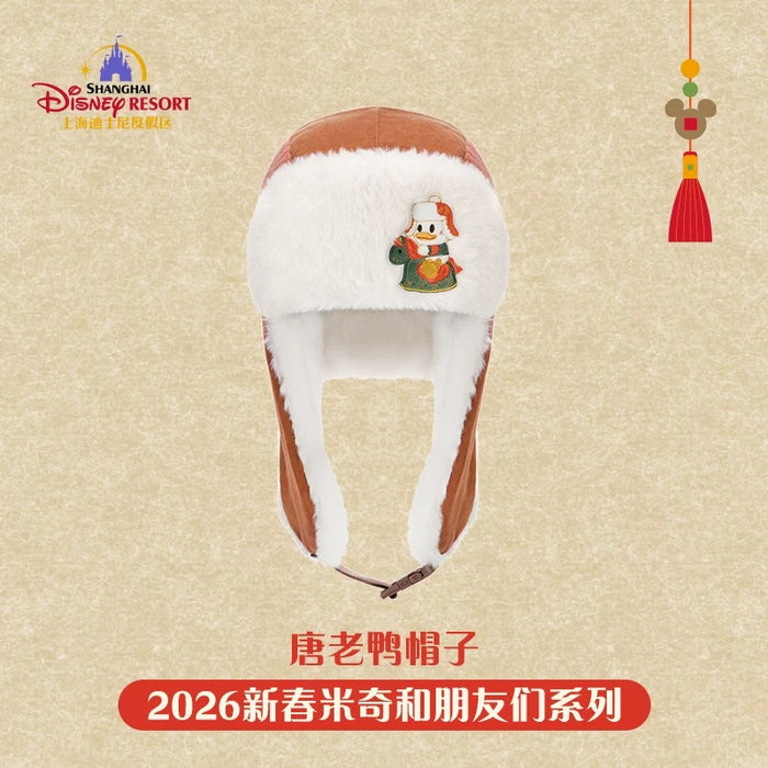 SHDL - 2026 Lunar New Year Mickey & Friends Collection x Donald Duck Fuzzy Winter Trapper Hat with Ear Flaps for Adults