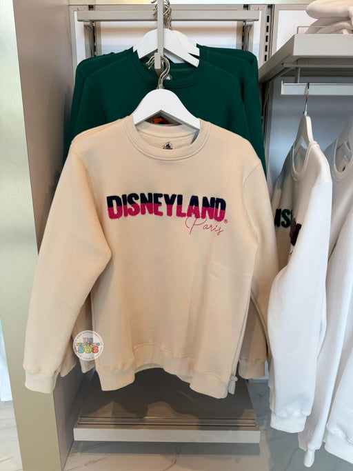 DLP - “Paris Disneyland” Letters Embroidered Pullover Sweatshirt Color: Beige (Adults)