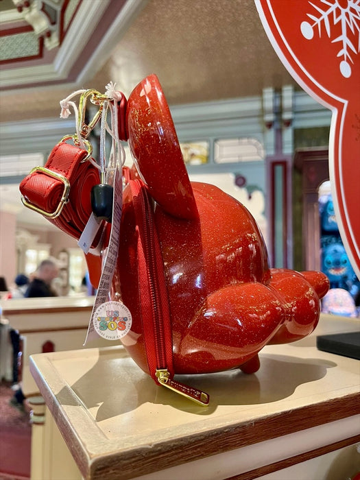 DLR/WDW - Loungefly 3D Mickey Big Face Christmas Red Sparkle Crossbody Bag