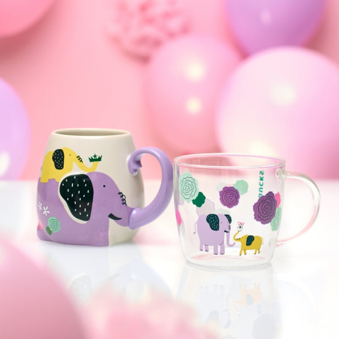 Starbucks Japan - Mother’s Day 2024 - Color Changing Heat Resistant Glass Mug Elephant Carnation 355ml (Release Date: April 17)