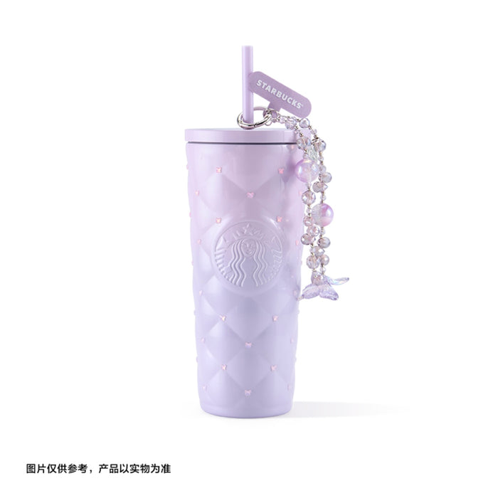Starbucks China - Twilight Sakura 2026 - 9S. Cherry Blossom Diamond-Faceted Dual-Lid Stainless Steel Tumbler 525ml/590ml