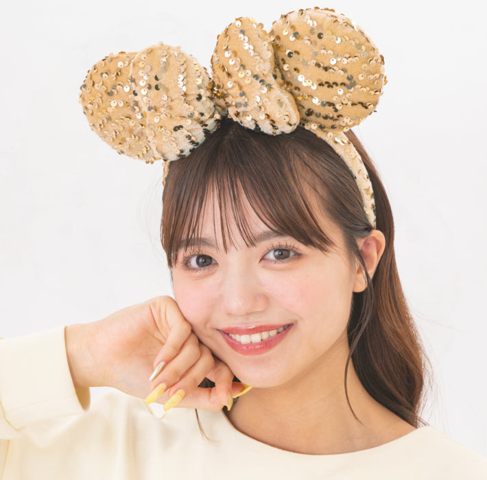 TDR - Minnie Fluff & Sequin Gold Color Ear Headband (Release Date: Nov 8, 2024)