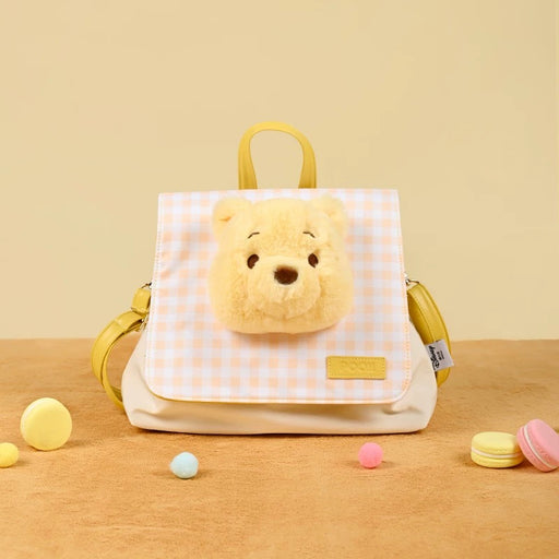 China Exclusive- Winnie the Pooh Plushy Big Face “Checkered Style’ 2 Ways Bag (Backpack & Shoulder Bag)