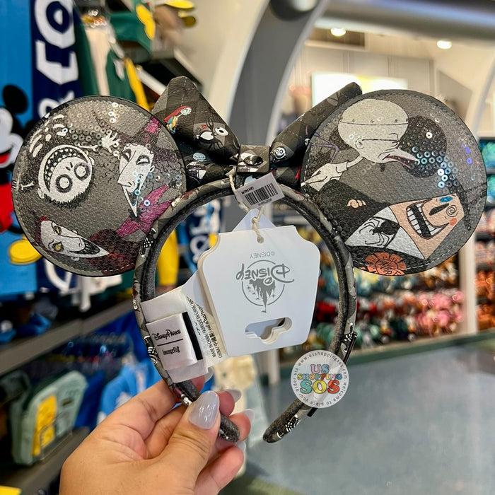 DLR/WDW - Tim Burton’s The Nightmare Before Christmas - Loungefly Jack Skellington & Sally Limitation Leather Sequin Ears Headband with Removable Bow