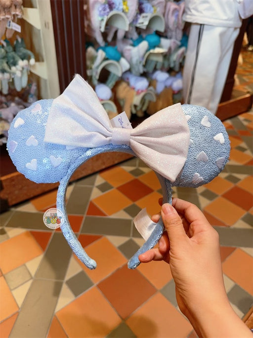 HKDL - Minnie Heart Embroidered Sequin Ear Headband - Baby Blue