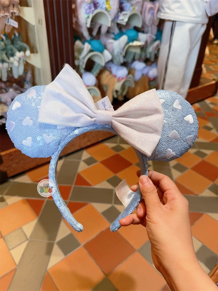 HKDL - Minnie Heart Embroidered Sequin Ear Headband - Baby Blue
