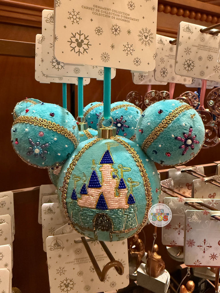 DLR/WDW - Mickey Icon Beaded Castle Aqua Ornament — USShoppingSOS