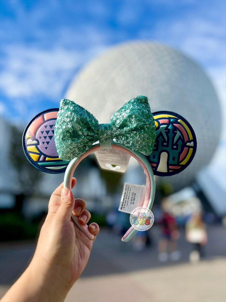 Disney Parks WDW Teal Velvet Chevron & Aqua Glitter Bow Ear Headband Disney Parks WDW Teal Velvet Chevron & Aqua Glitter Bow Ear  main image 3