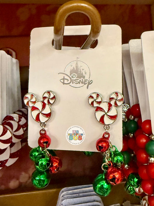 DLR/WDW - Christmas 2025 - Mickey Icon Peppermint Candy Jingle Bell Earrings
